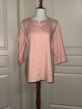 Light Peachy Pink Melon Cotton V-Neck Three-Quarter Sleeve Top size Large 12-14